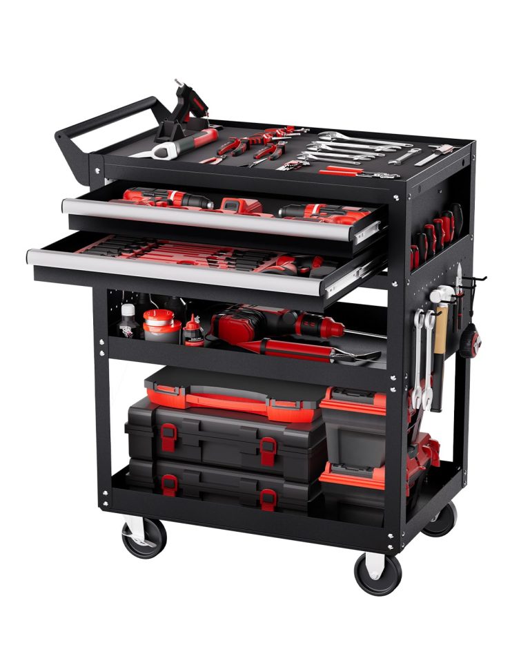 VEVOR Chariot à Outils 5 Niveaux avec 2 Tiroirs et Panneau Perforé, charge 181,4 kg, noir