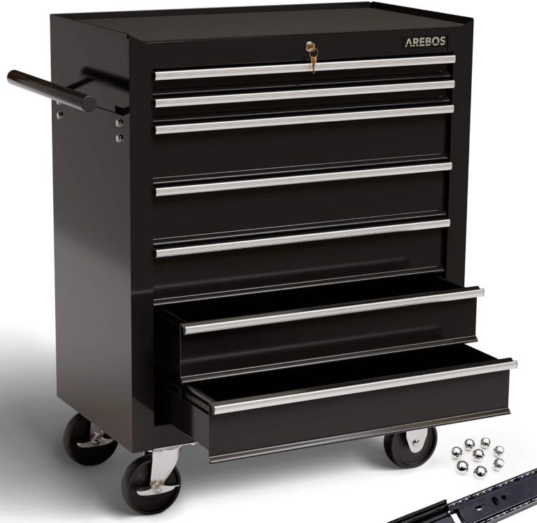AREBOS Chariot d'atelier avec 7 tiroirs, verrouillable, 4 roulettes, tapis antidérapants, noir, 70 x 33 x 78 cm