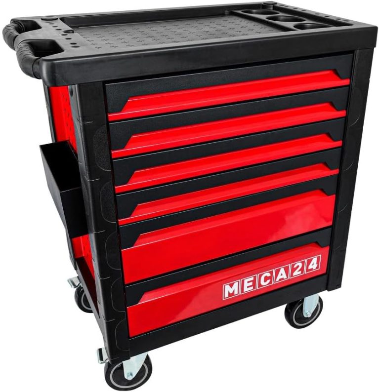 MECA24 Servante atelier 6 tiroirs, bac porte-outils, fermeture sécurisée, 2 roulettes avec freins, capacité par tiroir 30 kg