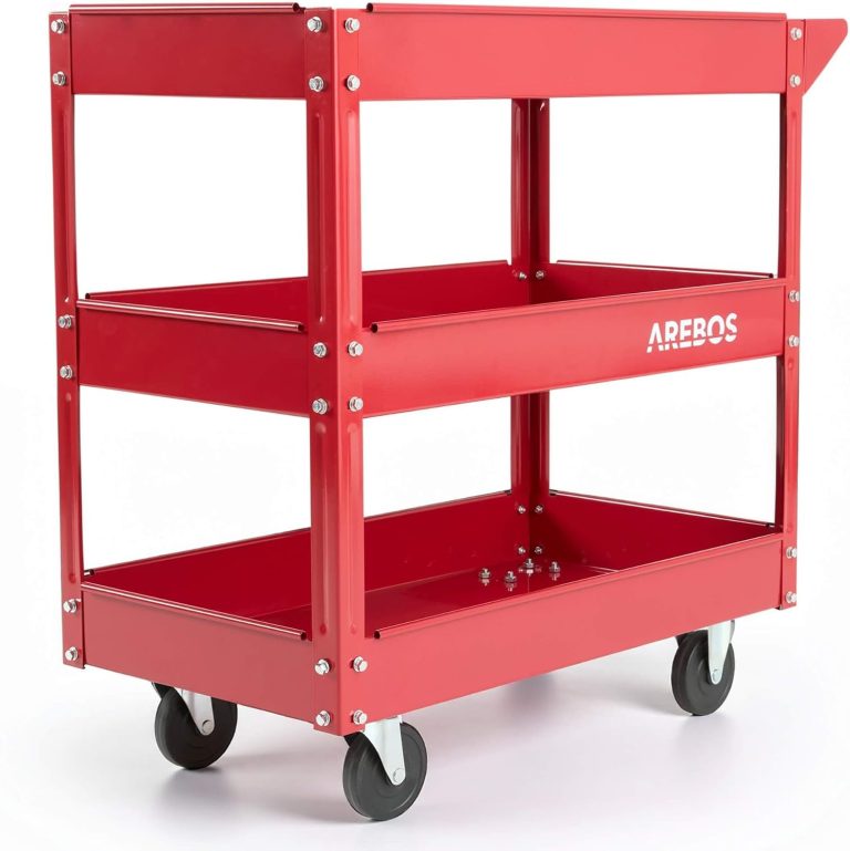 Arebos Chariot d'Atelier avec 3 Étagères, Structure Robuste en Acier, Capacité Jusqu'à 120 kg