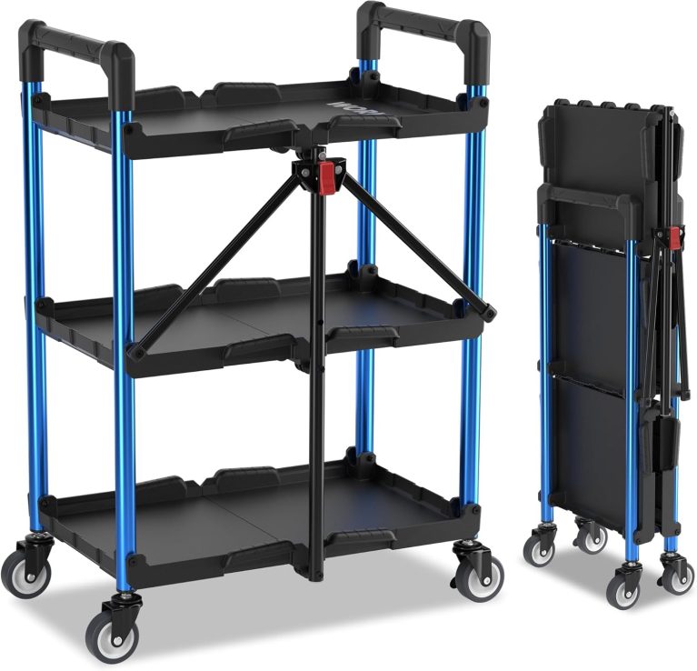 WORKPRO Chariot Pliable à 3 Niveaux, Servante d'Atelier, avec roulettes, Étagère de Rangement Mobile sans Assemblage